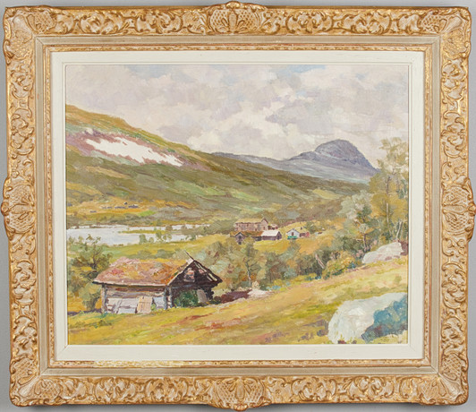 JOHAN BLADH. Vuoristomaisema rakennuksilla, öljy kankaalle, signeerattu ...