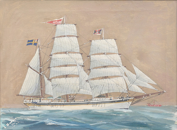 OIDENTIFIERAD KONSTNÄR. The ship Roma. Oil on canvas, signed E ...