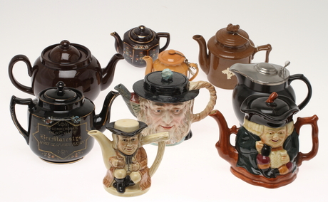 PARTI TEKANNOR, 9 st, keramik, bla. Staffordshire England.