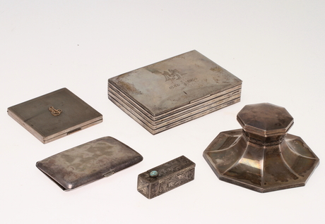 ETUIER, 4 st, BLÄCKHORN, silver, 1900-tal.