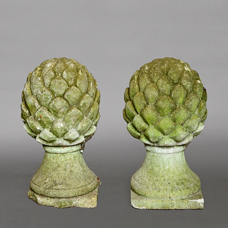 A PAIR OF COMPOSITE ARTICHOKE FINIALS. Garden & Architectural - Garden ...