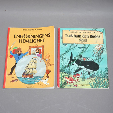 SERIEALBUM, 2 st, Tintins Äventyr, Enhörningens hemlighet & Rackham den ...
