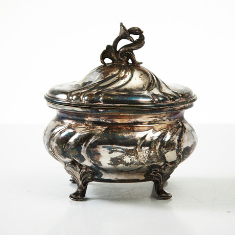SUGAR BOX, silver, rococo style, stamps CGHallberg Stockholm 1949 ...