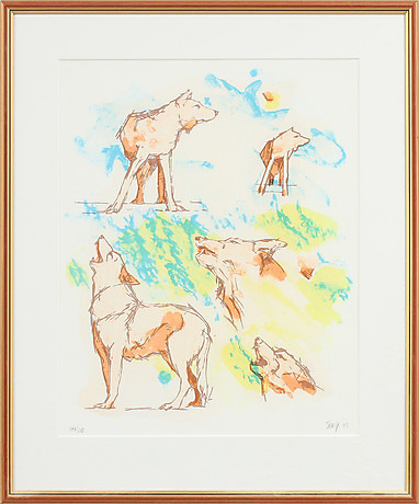 GRAHAM STACY. Shadows of wolves, color lithograph, signed and numbered ...