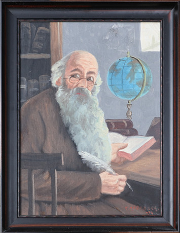Unknown artist, oil on canvas "Old bookworm" signed and dated N ...
