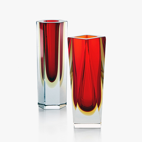Vase Art Déesse Facettes Murano Mandruzzato – Verre Soufflé Bloc, Signé Avec Certificat