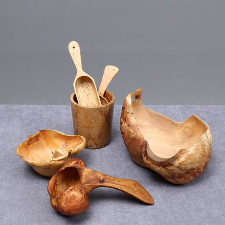 WOODEN OBJECTS. 6 parts, including bowls, 1900s. Miscellaneous ...