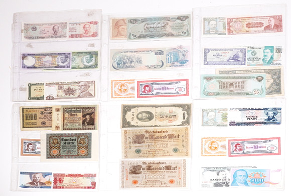COLLECTION OF 62 BANKNOTES FROM DIFFERENT COUNTRIES OF THE WORLD. Coins ...