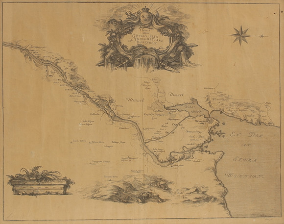 MAP of Trollhättan/Göta River, copper engraving, 18th century. Art ...