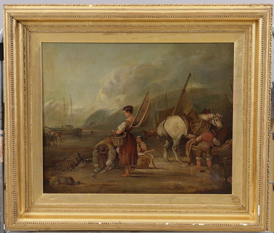 WILLIAM SHAYER. Hästar och figurer vid vatten, olja på duk, signerad ...