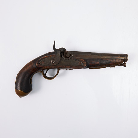 BLOCK PISTOL, Italian, circa 1800, oak butt, octagonal barrel with ...