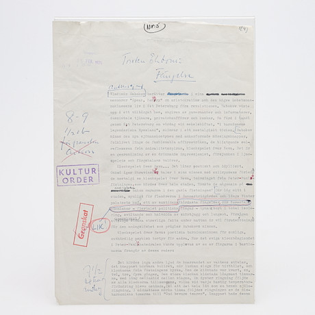 MANUSCRITO. MANUSCRITO MECANOGRAFICO DE 3,5 PÁGINAS EN EL QUE TORSTEN