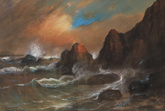 valfrid-nelson-stormy-coast-pastel-signed-art-drawings-auctionet