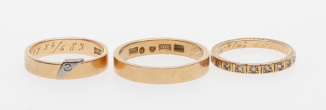 RINGAR, 3 st, 18k guld, vikt 11,3 gram, L111284507.