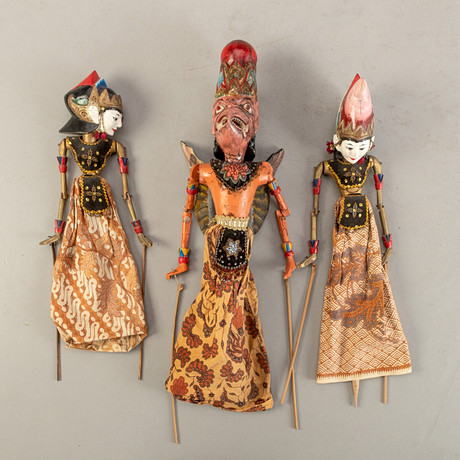 Three stick puppets, Wayang Golek figures, Java, Indonesia, 20th ...