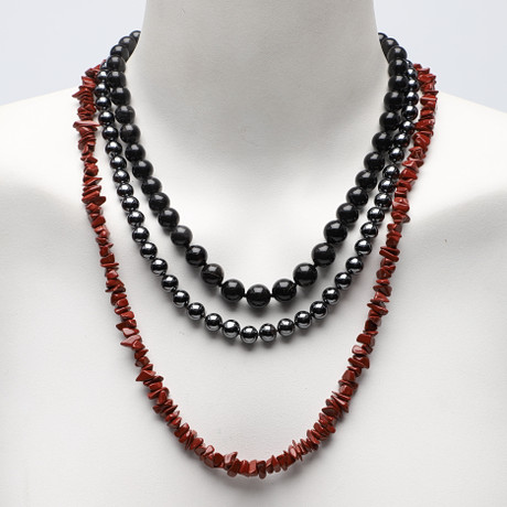 Collier 3 Rangs En Agate Naturelle - 410 Carats - Fermoir En Agate Et Argent 925 - Longueur Réglable