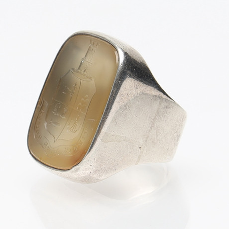 KAR Sterling Silver Men's Ring - Emerald Agate Stone, Coat Of Arms Design (925K Stamped) - View #6