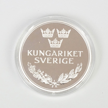 MINNESMYNT, silver, Kungariket Sverige Konung Carl XVI Gustaf och ...