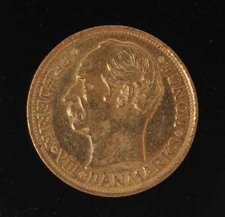 MYNT, guld 20K, 10 kroner, Fredrik VIII, 1908.