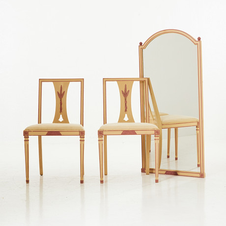 CHAIRS, 1 pair, MIRROR, 1920s, swedish grace, relief decor, painted in