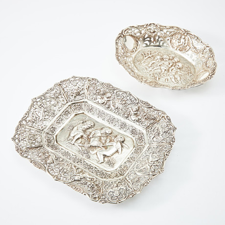PLATE with lattice rim, silver, in rococo style, decoration of musical ...