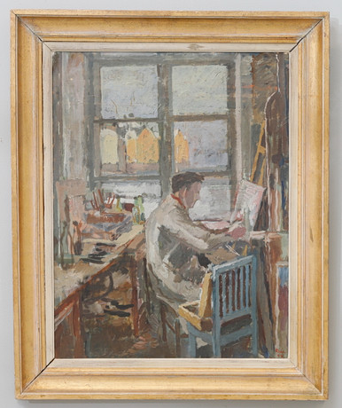 SVEN OLOF ROSÉN. "Painter at the window", oil on Board, signed and ...