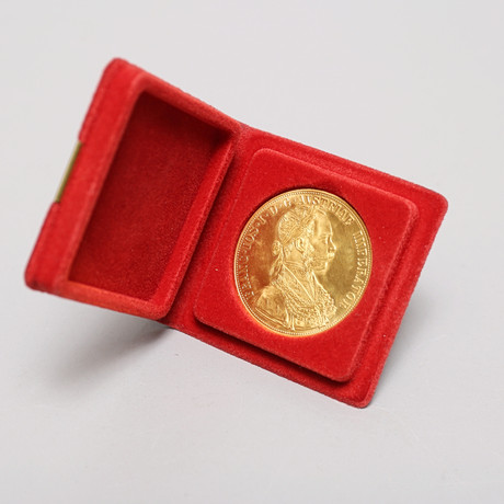 GULD MØNT, 23k, 4 dukater, Franz Joseph, Østrig-Ungarn, 1915. Mønter ...