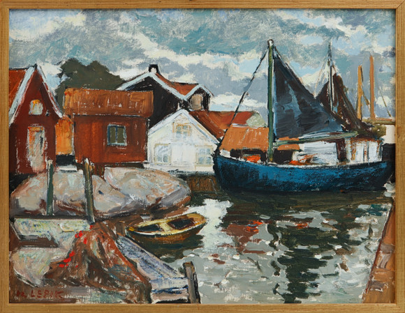 HUGO LEPIK. Motiv från Hunnebostrand. Olja på duk, signerad. Konst