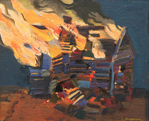 rune-hagman-brinnande-hus-signerad-konst-m-leri-auctionet