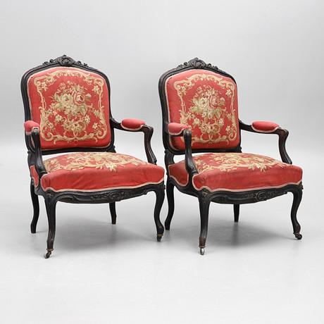 ARM CHAIRS, a pair, neo-rococo, around the middle of the 19th century ...