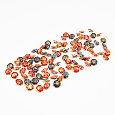 BUTTONS, Walt Disney, brass with motifs of Disney characters in red and ...