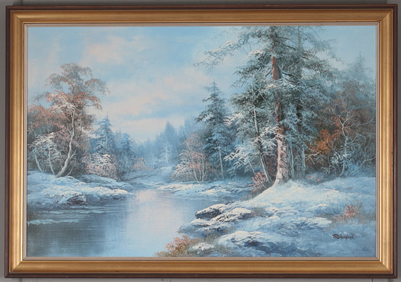 OIDENTIFIERAD KONSTNÄR. Winter landscape, oil painting, signed R ...