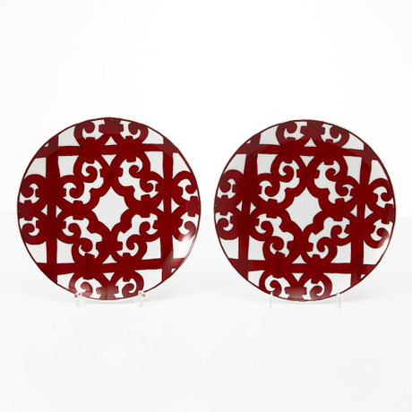 Assiettes à Soupe Hermès 'Balcon Du Guadalquivir' - Paire Neuve En Porcelaine - Diamètre 8.7 Pouces - Design Français