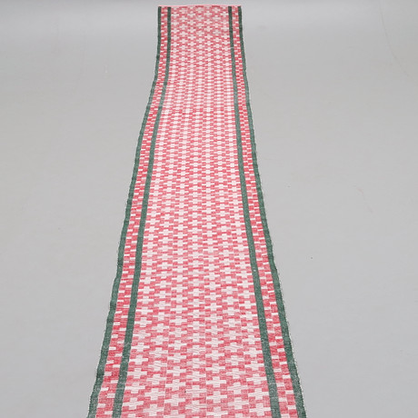RIPSMATTA, röd/vit/grön, 1900-tal, 452 x 55 cm. Mattor & Textil ...