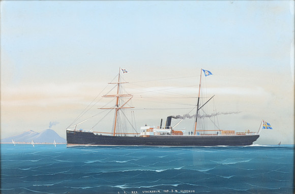 OIDENTIFIERAD KONSTNÄR. Ship portrait, SS Rex Stockholm, Cap FW Gleerup ...