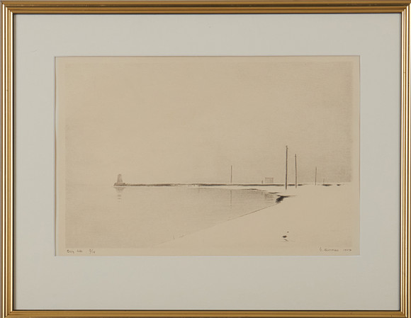 GUNNAR NORRMAN. Coastal landscape with lighthouse, lithograph, signed ...