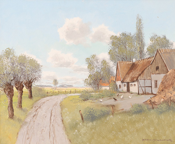 HARALD WALTER. Scanian landscape with farm, oil on canvas, signed. Art ...