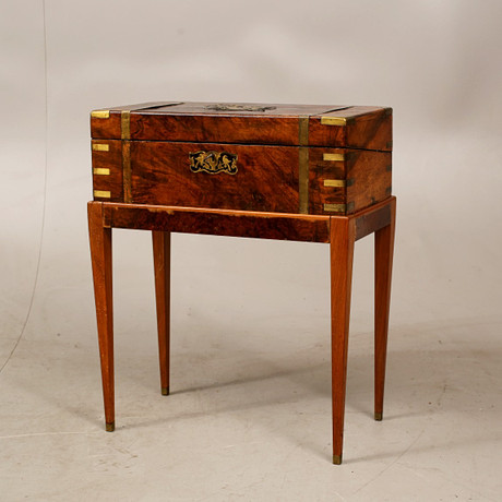 WRITING CHEST, walnut veneer, numerous brass fittings, England ...
