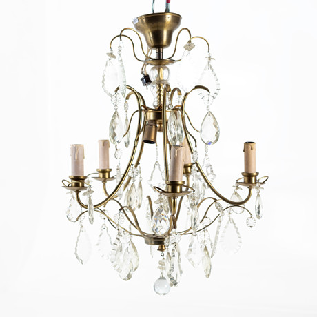 LJUSKRONA, 5-armad, behängd med prismor, barockstil, 1900-tal ...