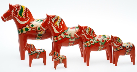 DALAHÄSTAR, 6 st, trä, 1900-tal.