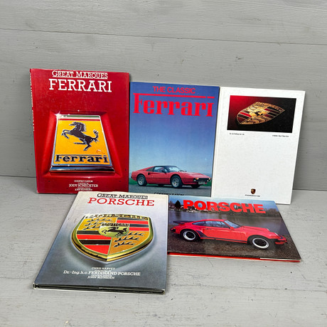 PARTI BILBÖCKER, PORSCHE & FERRARI, 5 st, sent 1900-tal.