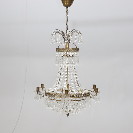 LJUSKRONA, mässing, med prismor, 1900-talets andra hälft. Belysning ...