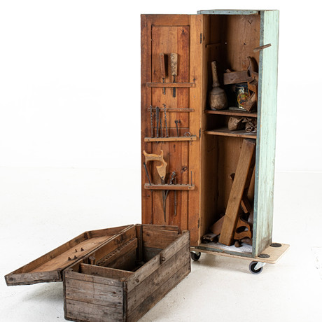 TOOL CABINE/TOOLBOX, with accessories, early 20th century. Folk art ...