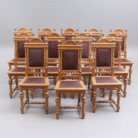 CHAIRS, 12 pcs. A Neo-Renaissance oak, 19th century. Furniture ...