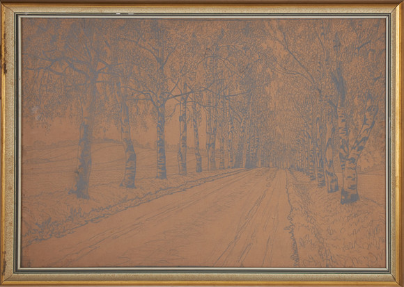 OLOF THUNMAN (1879-1944). Björkallé, blyertsteckning, monogramsignerad ...