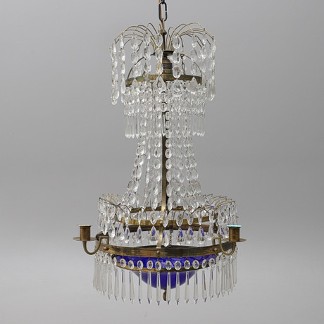 LJUSKRONA, sengustaviansk stil, mässing och prismor, 1900-talets första ...
