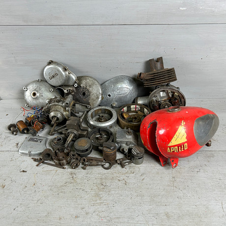 MOTORCYKELDELAR, parti, bl.a Villiers, Husqvarna, Sachs, 1930-50 tal.