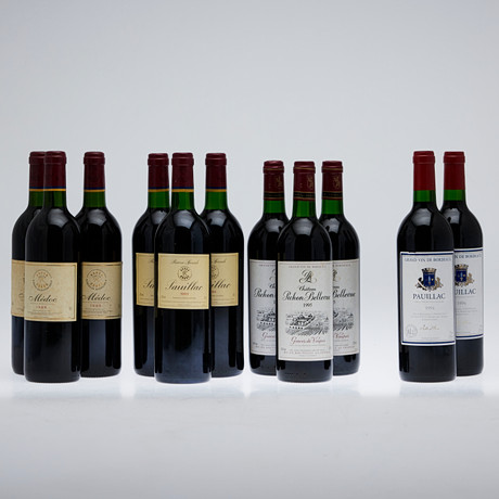 Parti vin/rött vin, elva flaskor Bordeaux, Château Pichon Bellevue ...