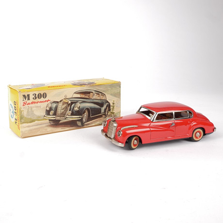JNF. Plåtbil "Mercedes M300 Battromot", originalkartong, Västtyskland, 1960-tal.