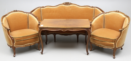 SOFFGRUPP, 4 delar, rokokostil, 1900-tal.